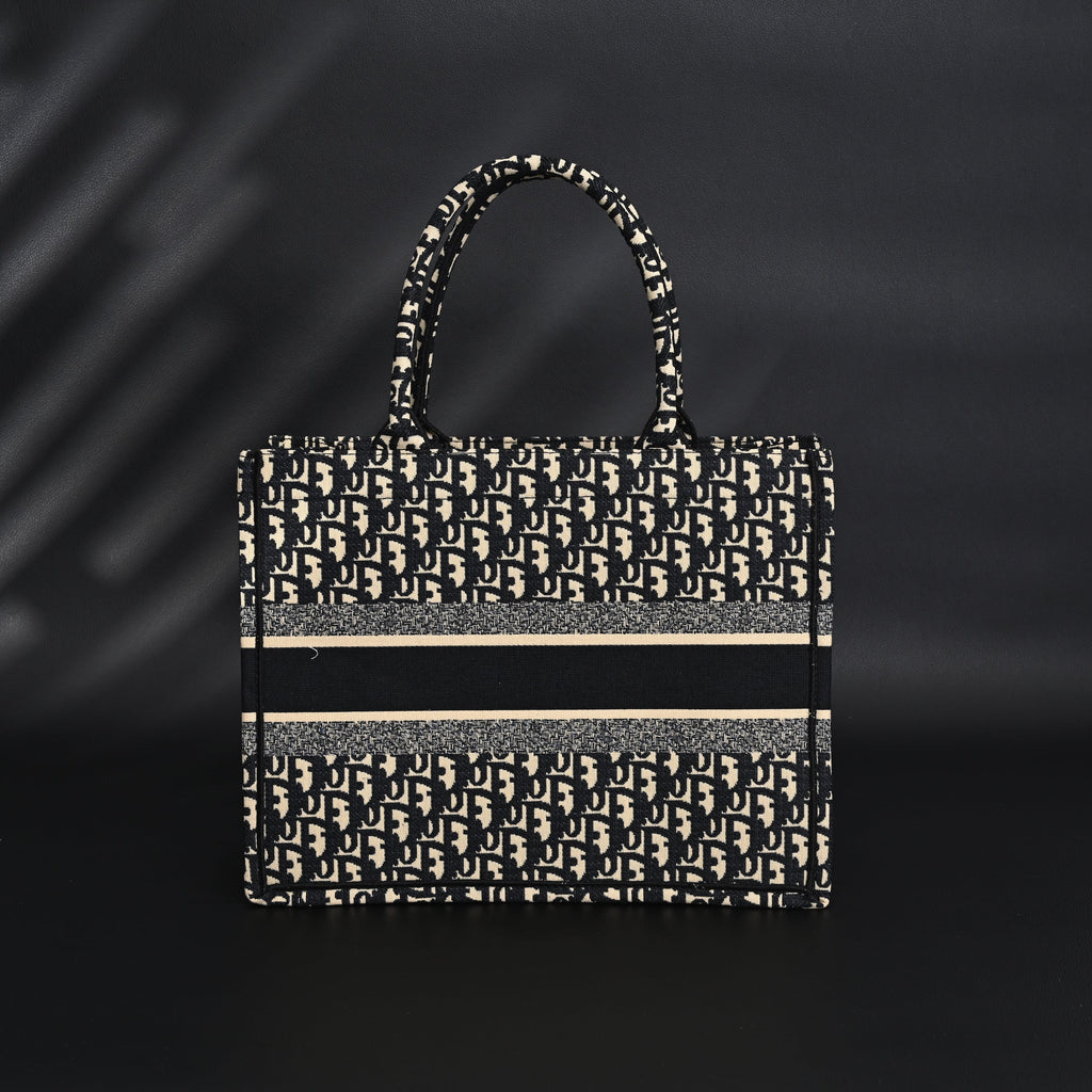 Christian Medium Book Tote  Black Oblique Embroidery