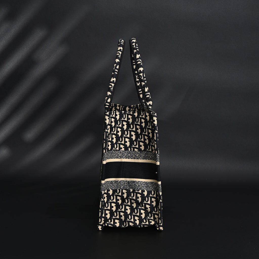Christian Medium Book Tote  Black Oblique Embroidery