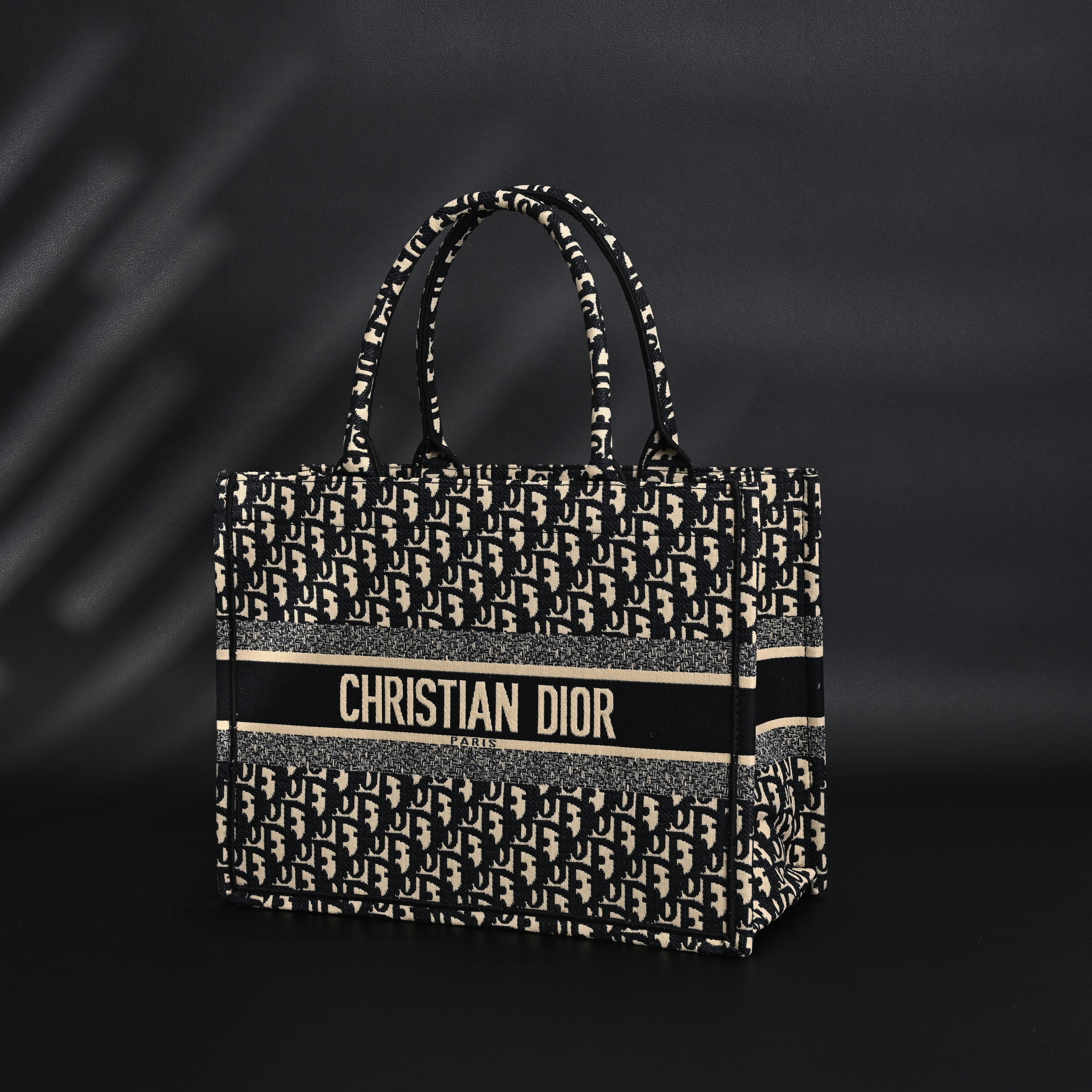 Christian Medium Book Tote  Black Oblique Embroidery