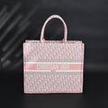 Book Tote Oblique Embroidered Canvas Bag  Large Pink