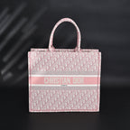 Book Tote Oblique Embroidered Canvas Bag  Large Pink