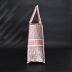Book Tote Oblique Embroidered Canvas Bag  Large Pink
