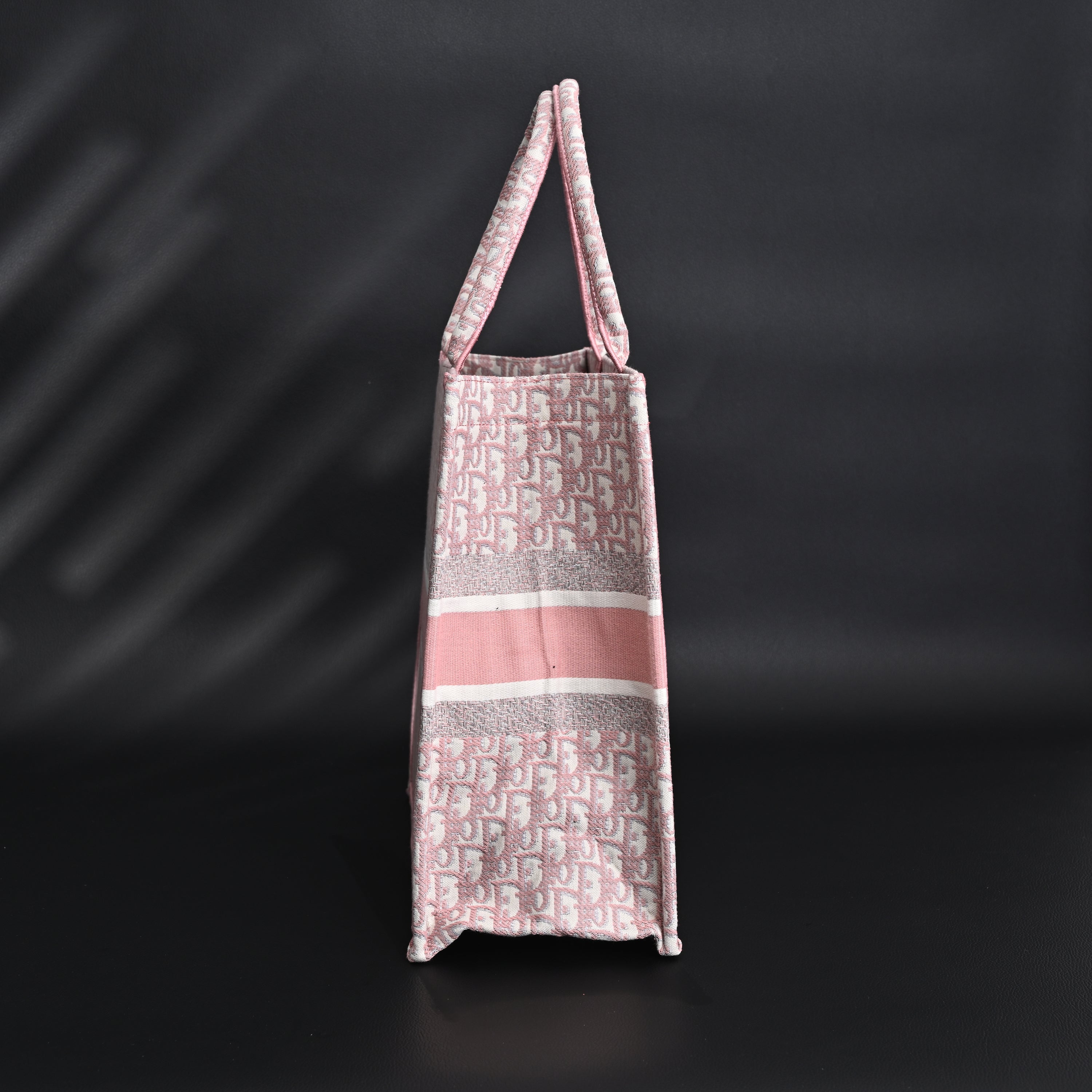Book Tote Oblique Embroidered Canvas Bag  Large Pink