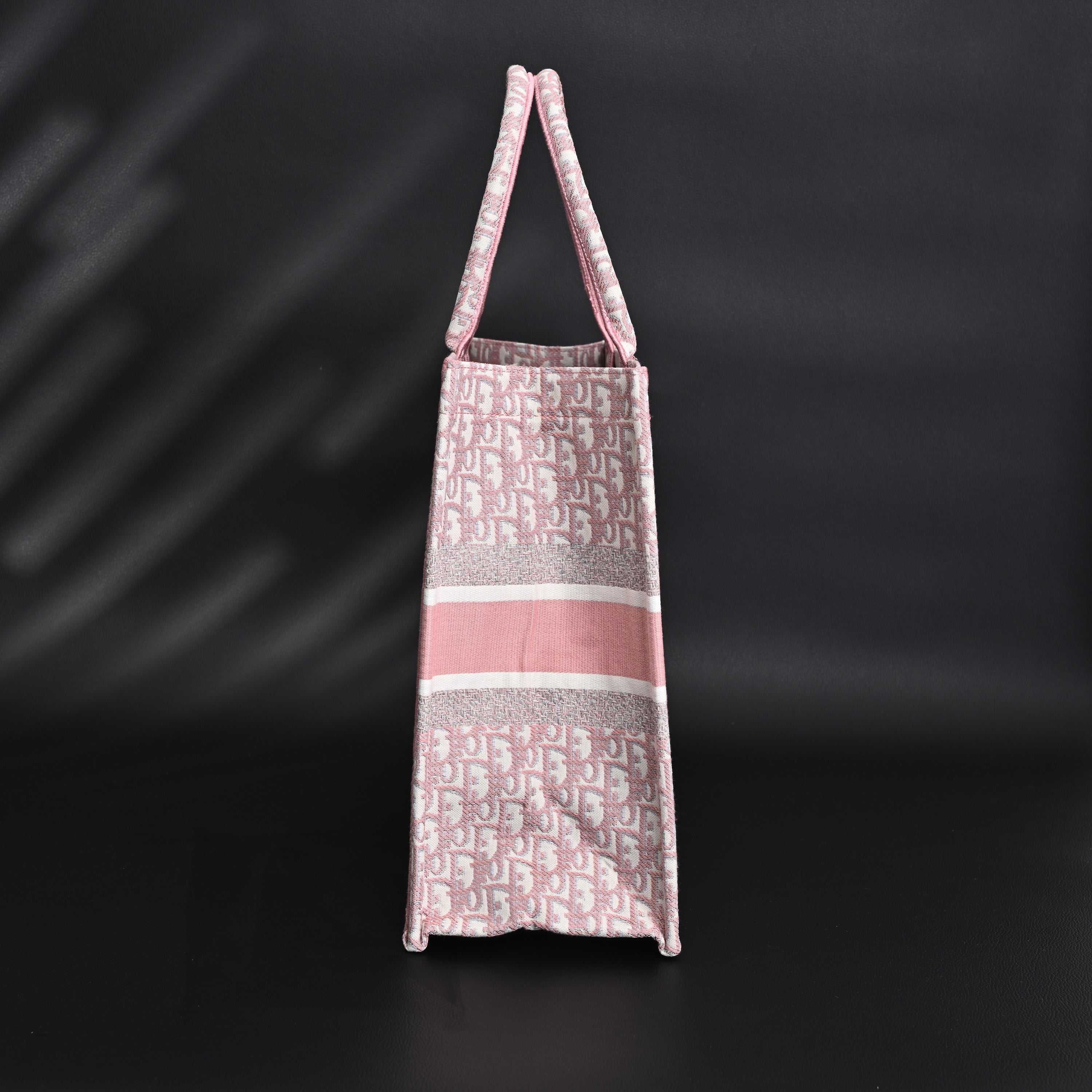 Book Tote Oblique Embroidered Canvas Bag  Large Pink