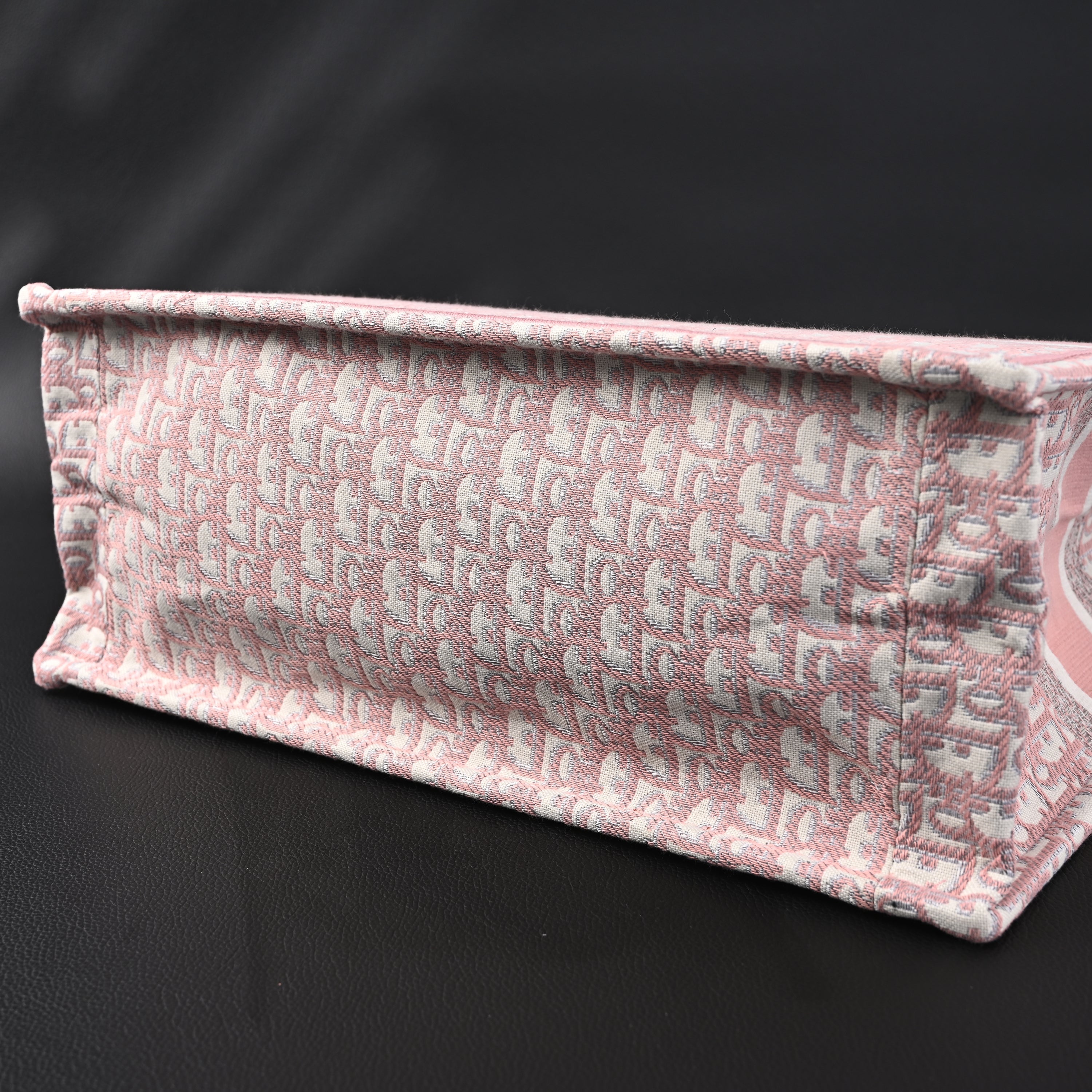 Book Tote Oblique Embroidered Canvas Bag  Large Pink
