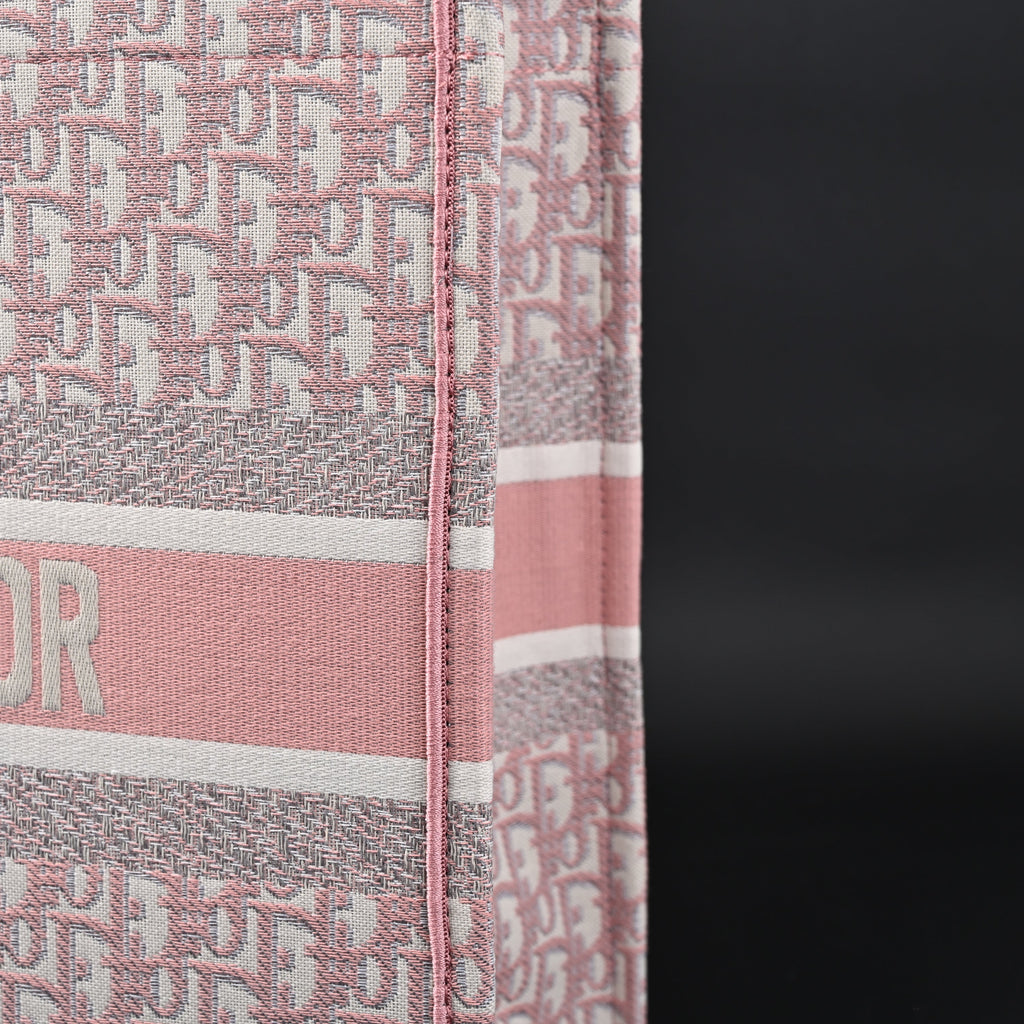 Book Tote Oblique Embroidered Canvas Bag  Large Pink