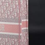 Book Tote Oblique Embroidered Canvas Bag  Large Pink