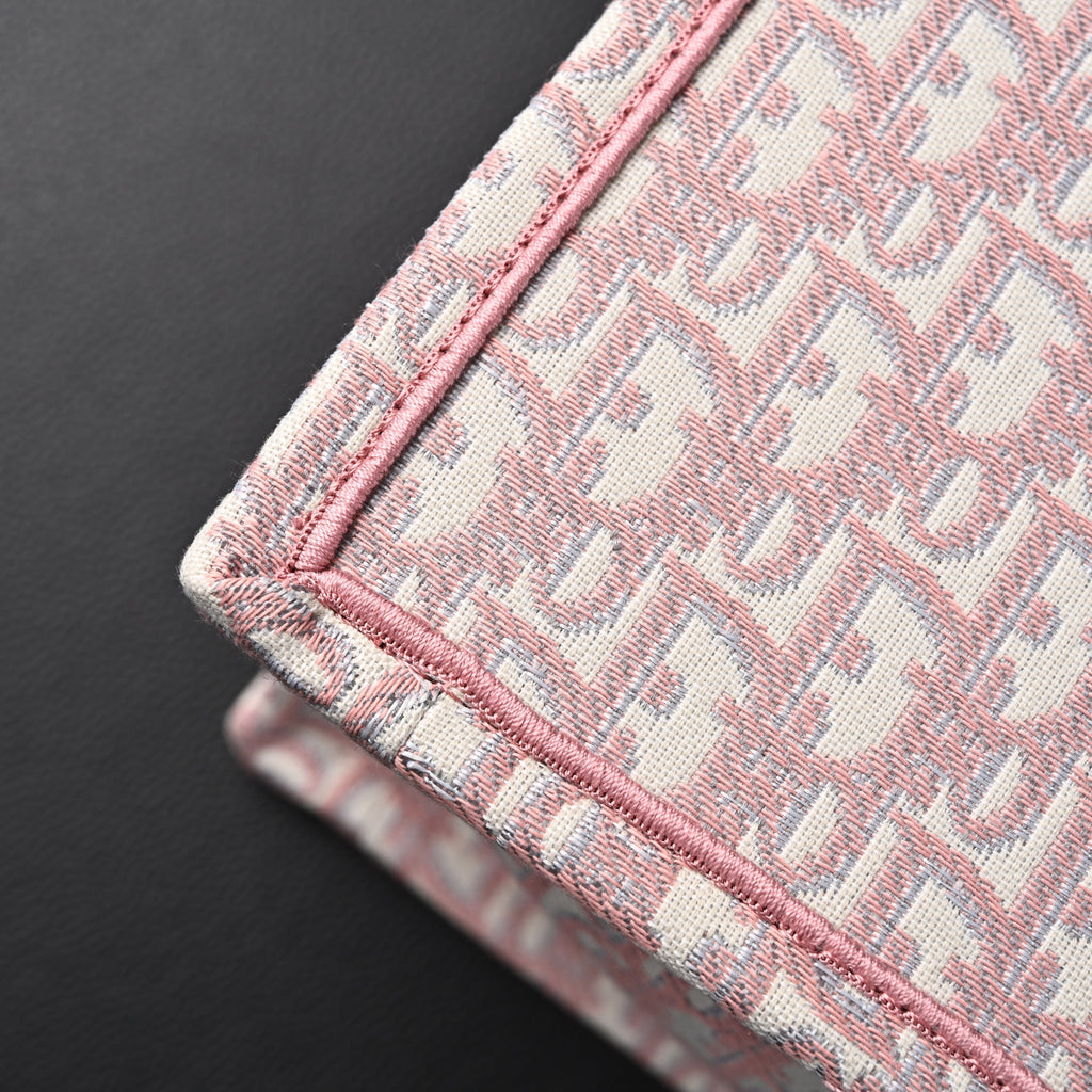 Book Tote Oblique Embroidered Canvas Bag  Large Pink
