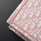 Book Tote Oblique Embroidered Canvas Bag  Large Pink