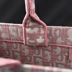 Book Tote Oblique Embroidered Canvas Bag  Large Pink