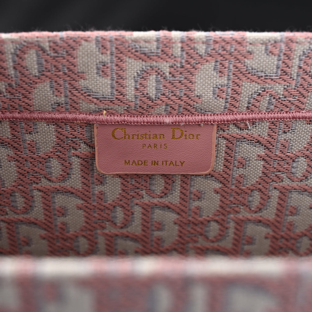 Book Tote Oblique Embroidered Canvas Bag  Large Pink