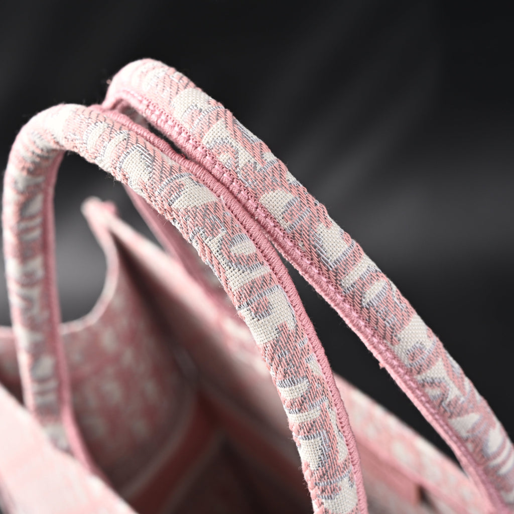 Book Tote Oblique Embroidered Canvas Bag  Large Pink