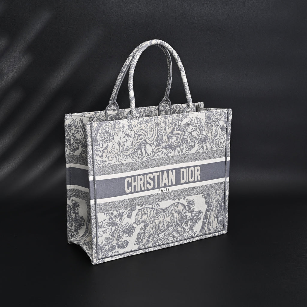 Christian Large Book Tote  Toile de Jouy Embroidery
