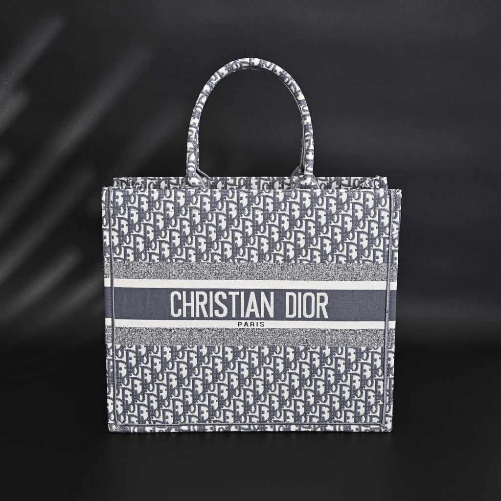 Christian Large Book Tote  Grey Oblique Embroidery
