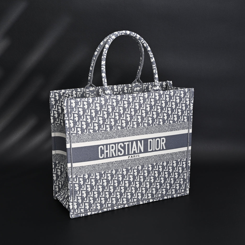 Christian Large Book Tote  Grey Oblique Embroidery