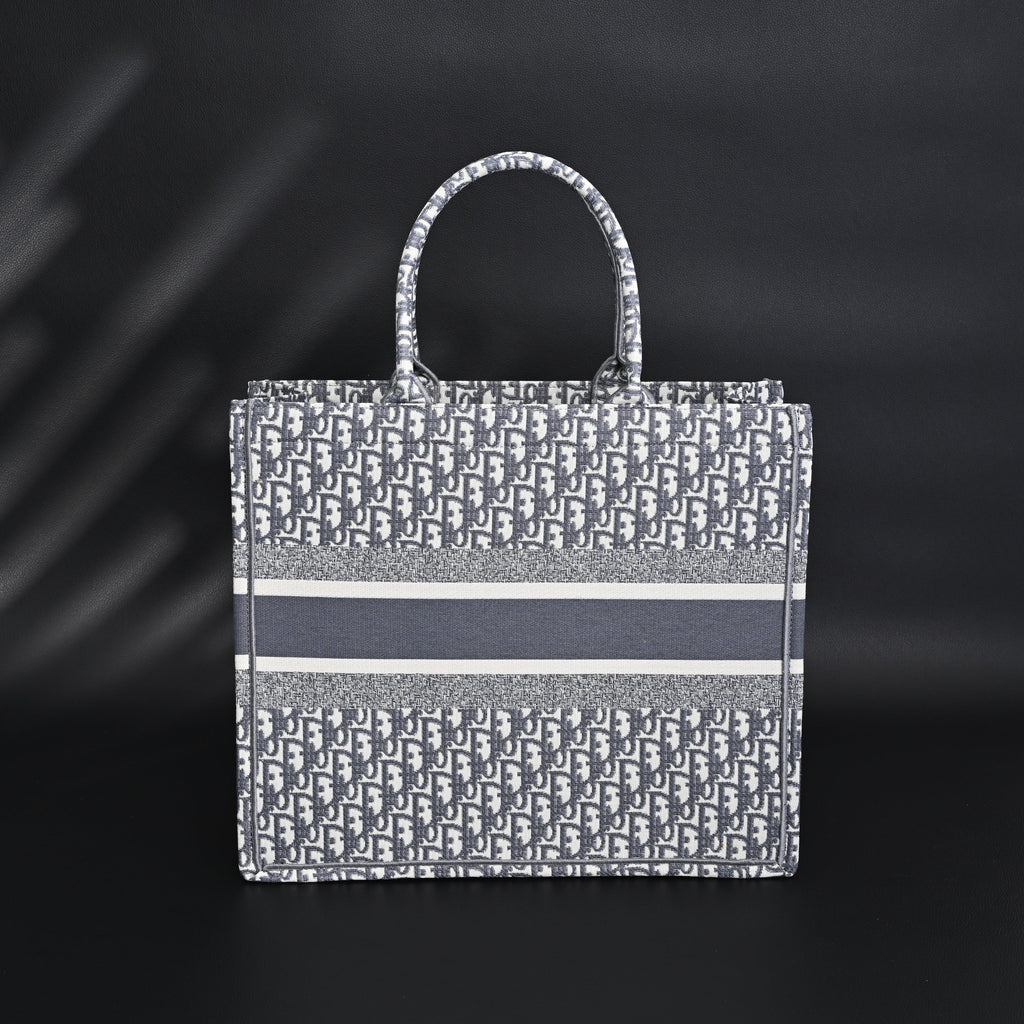 Christian Large Book Tote  Grey Oblique Embroidery