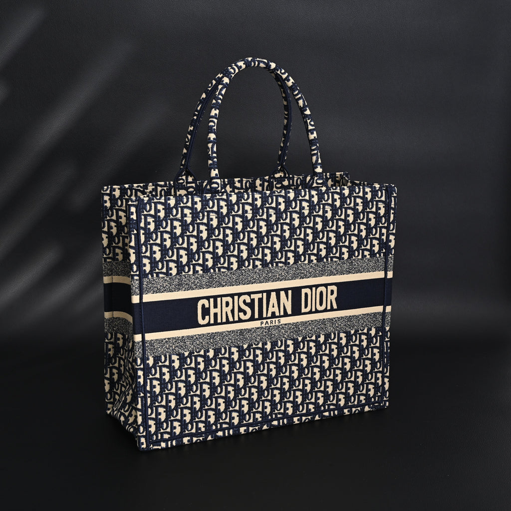 Christian Large Book Tote  Blue Oblique Embroidery