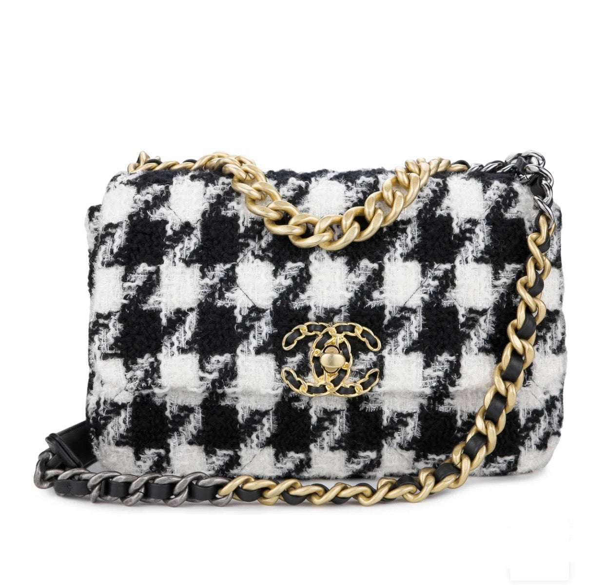 19 Black and white wool tweed small Flap Bag