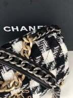 19 Black and white wool tweed small Flap Bag