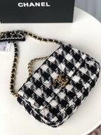 19 Black and white wool tweed small Flap Bag