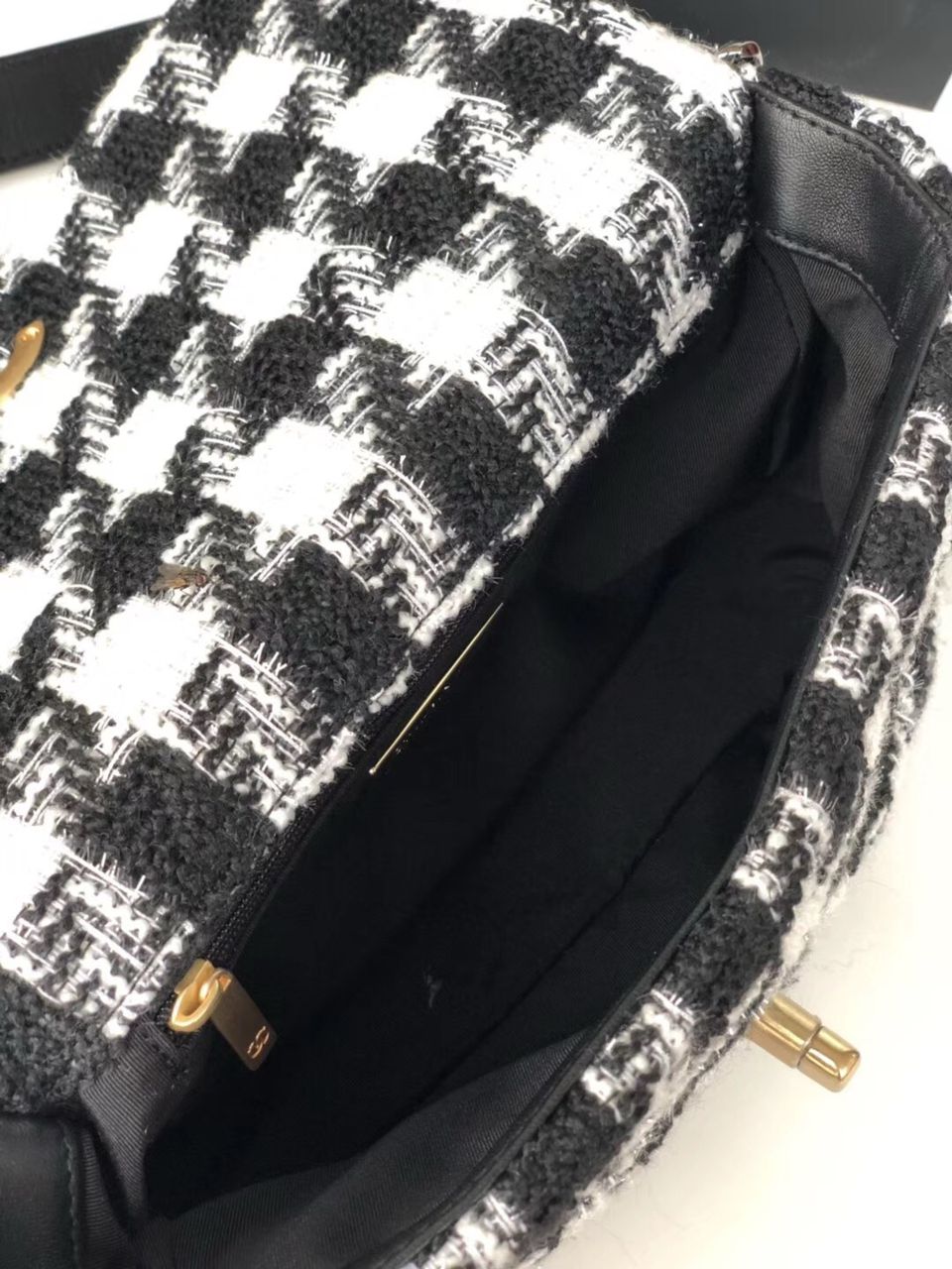 19 Black and white wool tweed small Flap Bag