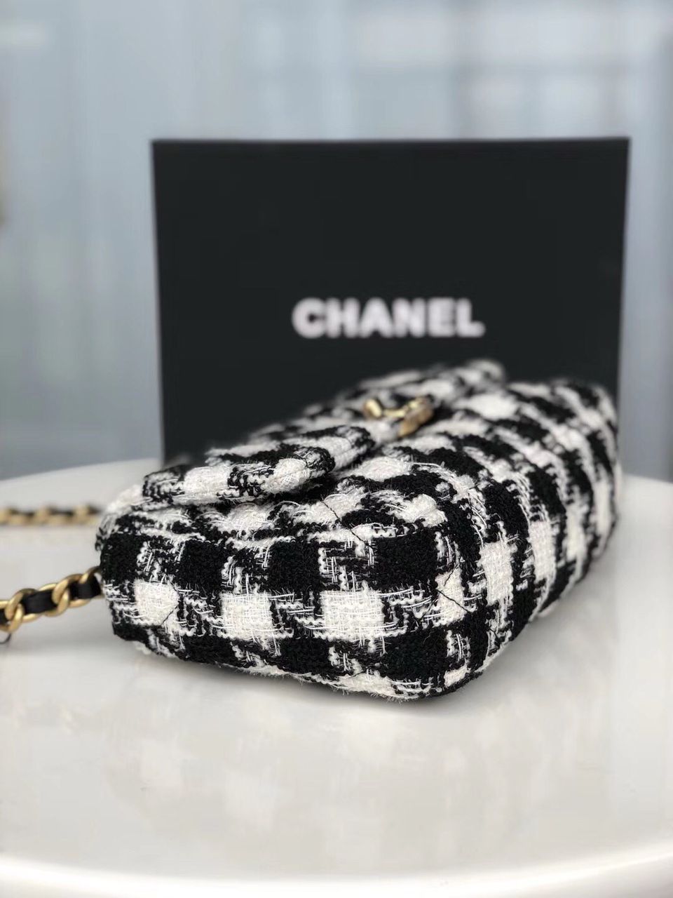 19 Black and white wool tweed small Flap Bag