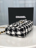 19 Black and white wool tweed small Flap Bag