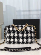 19 Black and white wool tweed small Flap Bag