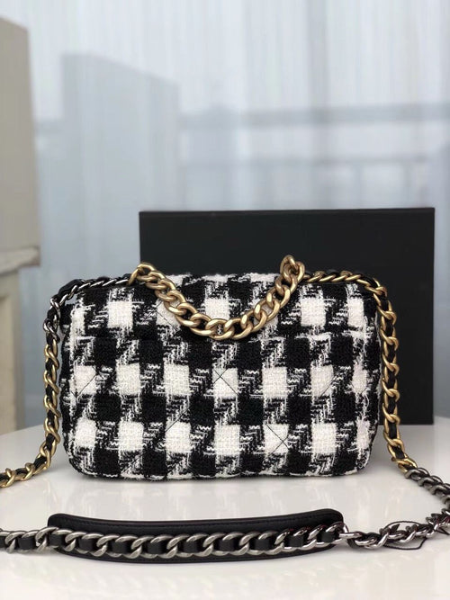 19 Black and white wool tweed small Flap Bag