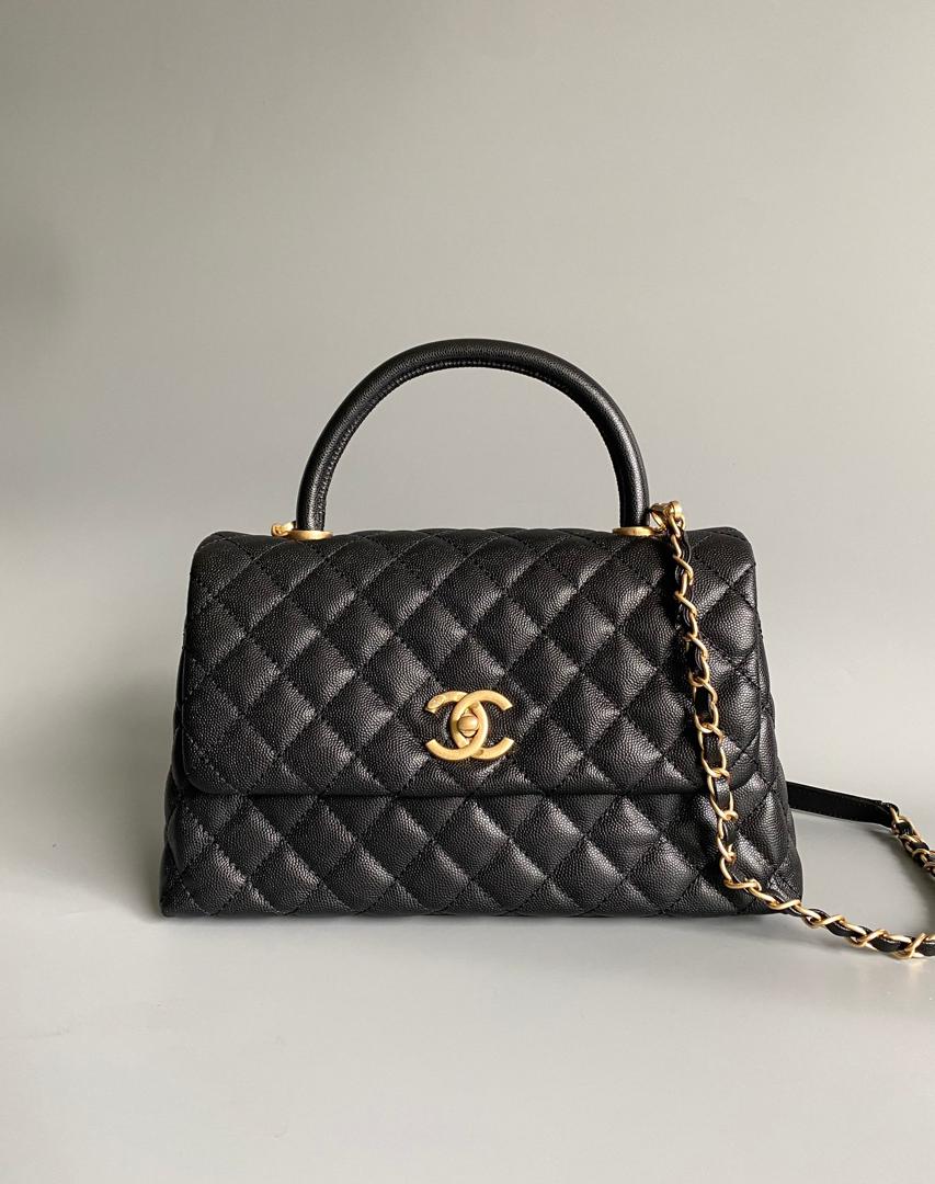 medium flap Bag black With Coco Handle