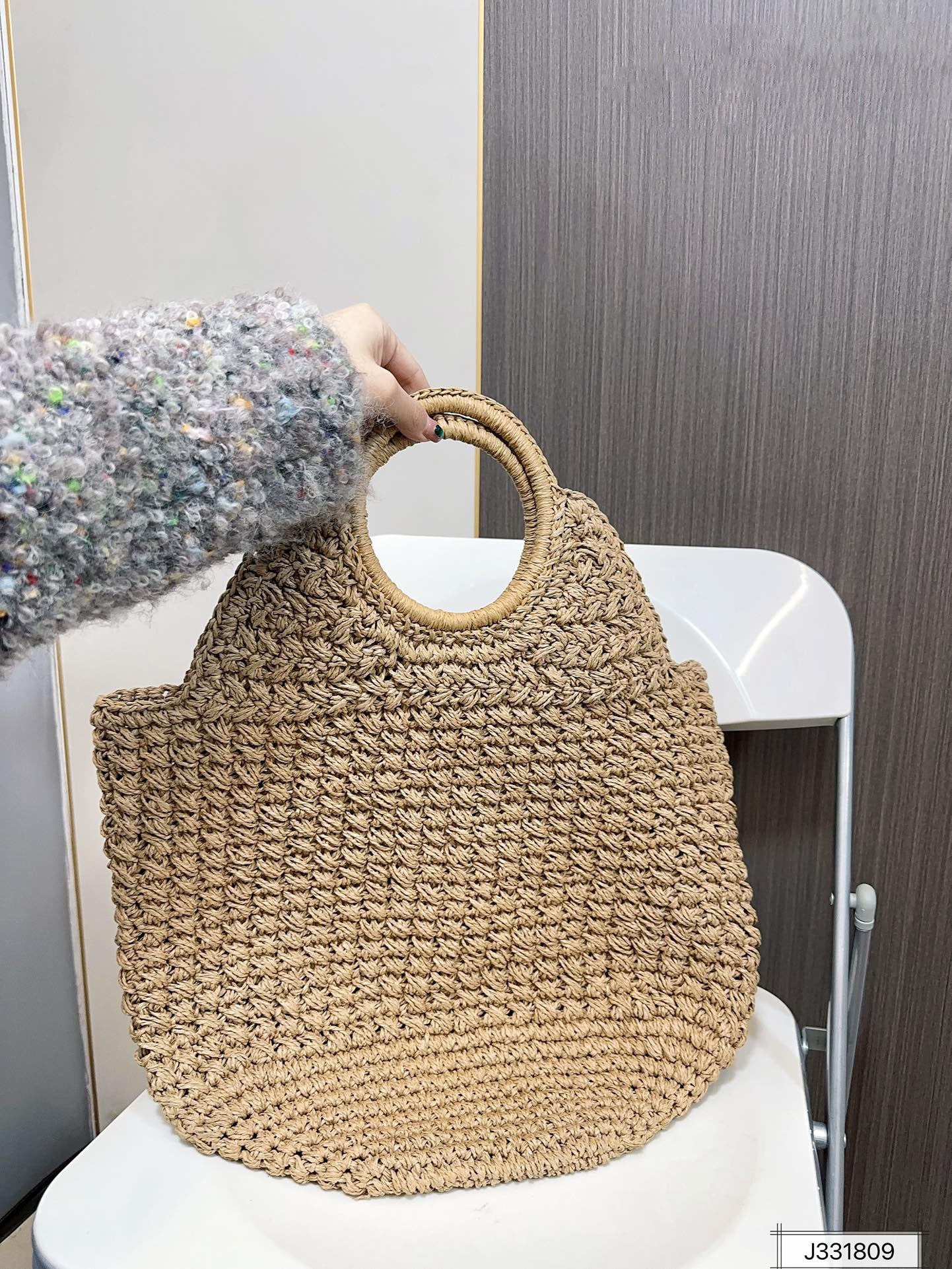 SAINT LAURENT Summer Raffia Tote Bag 41x37cm