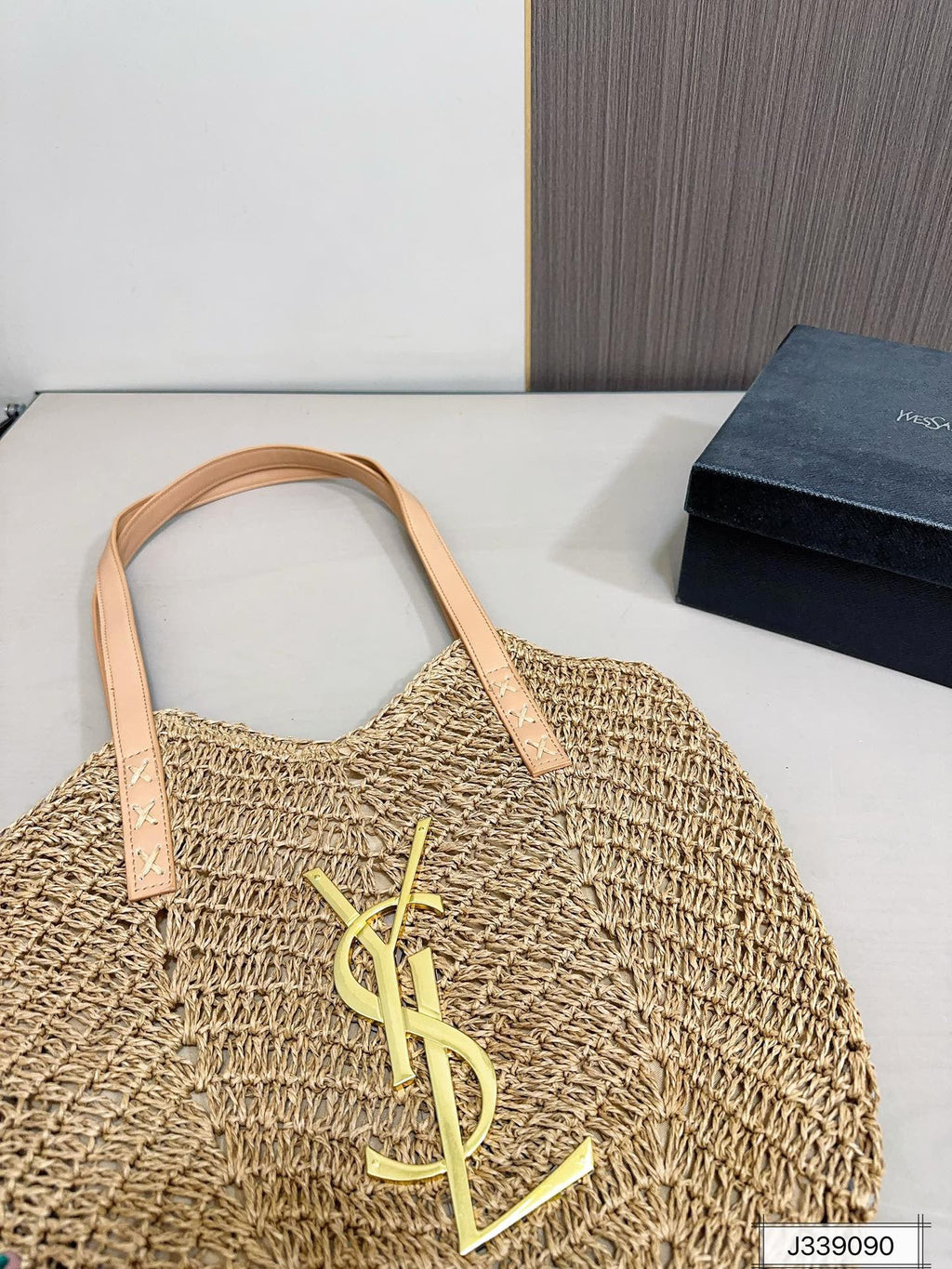 SAINT LAURENT Vacation Casual Raffia Woven Tote Bag 35x32cm