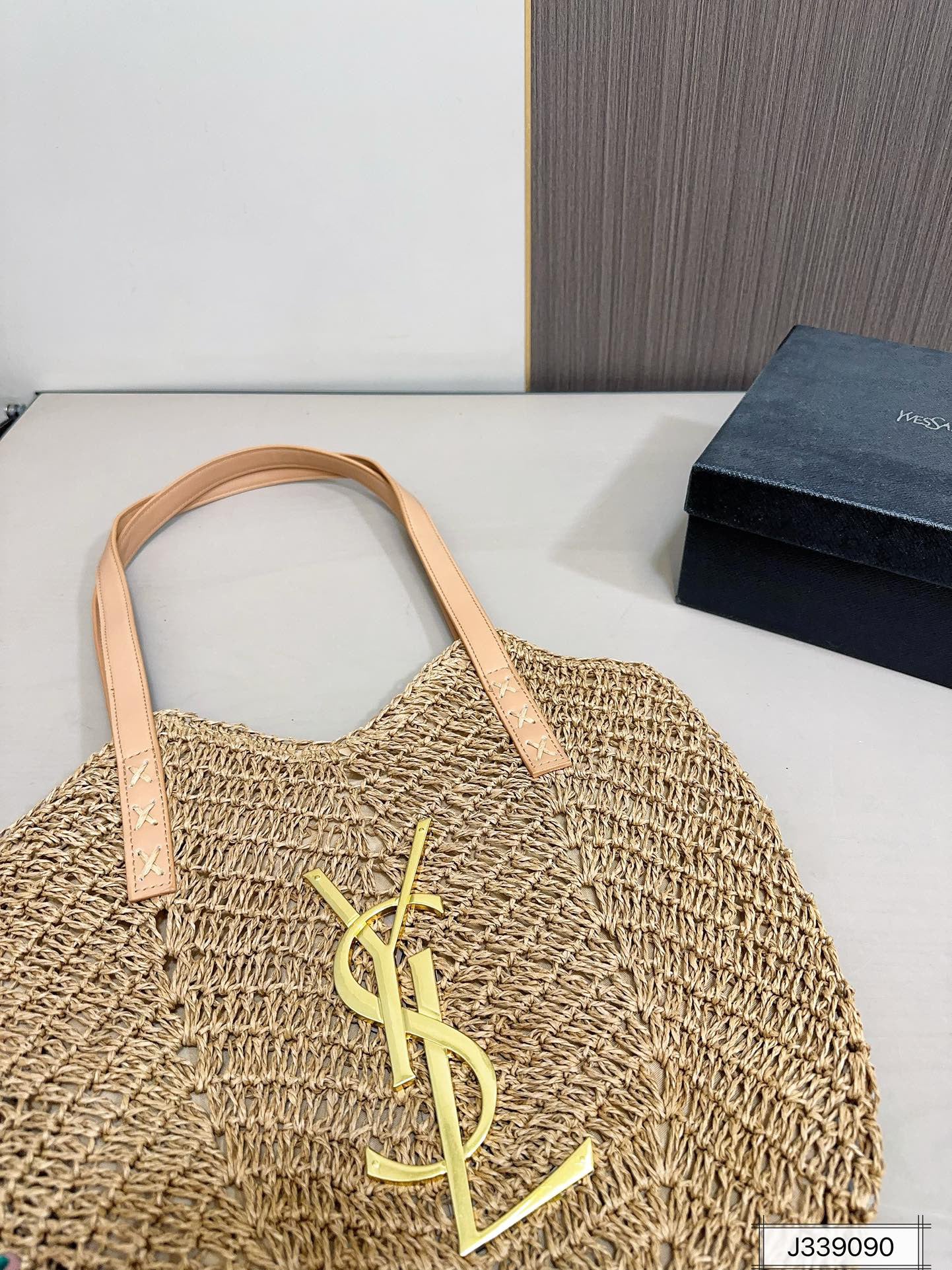 SAINT LAURENT Vacation Casual Raffia Woven Tote Bag 35x32cm