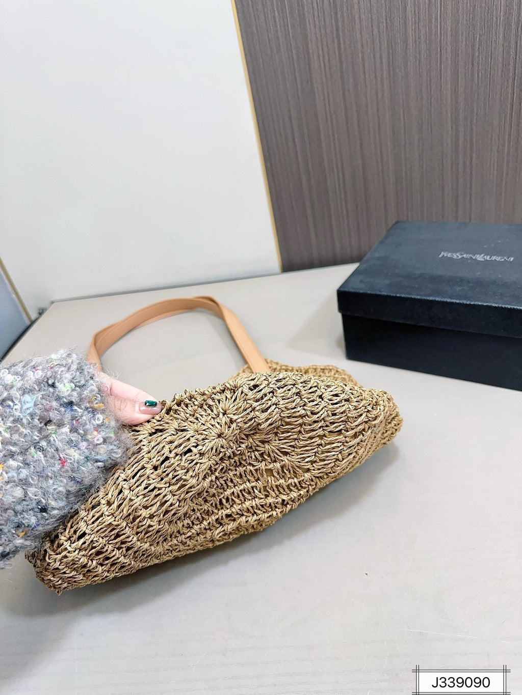 SAINT LAURENT Vacation Casual Raffia Woven Tote Bag 35x32cm