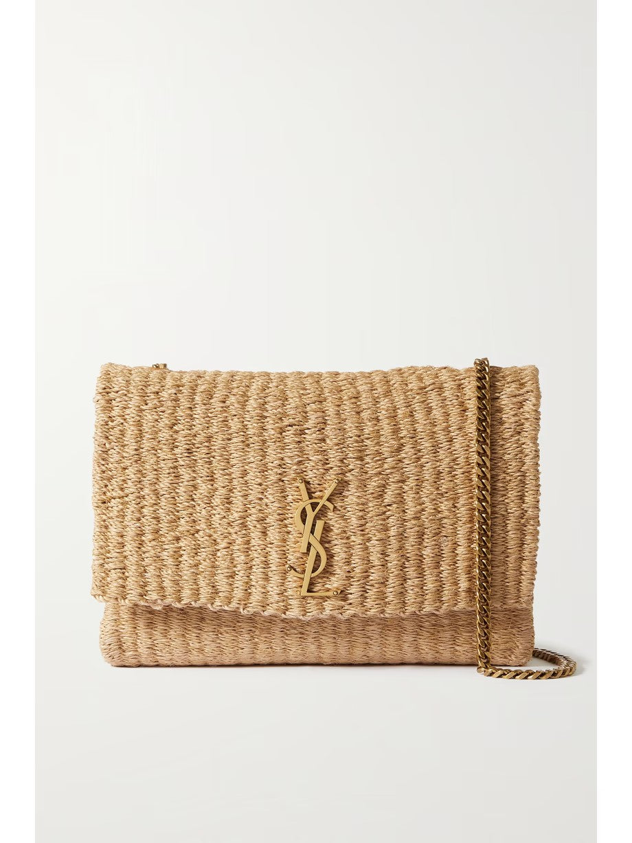 SAINT LAURENT Kate medium raffia shoulder Bag