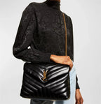 Medium 32 Loulou Bag Black in Gold 32x22x11cm