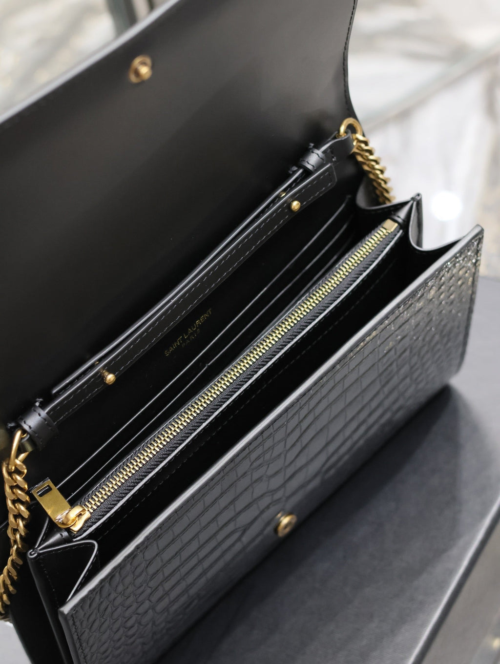 Kate Croc Embossed BLack Gold Hardware - 23x14x3cm