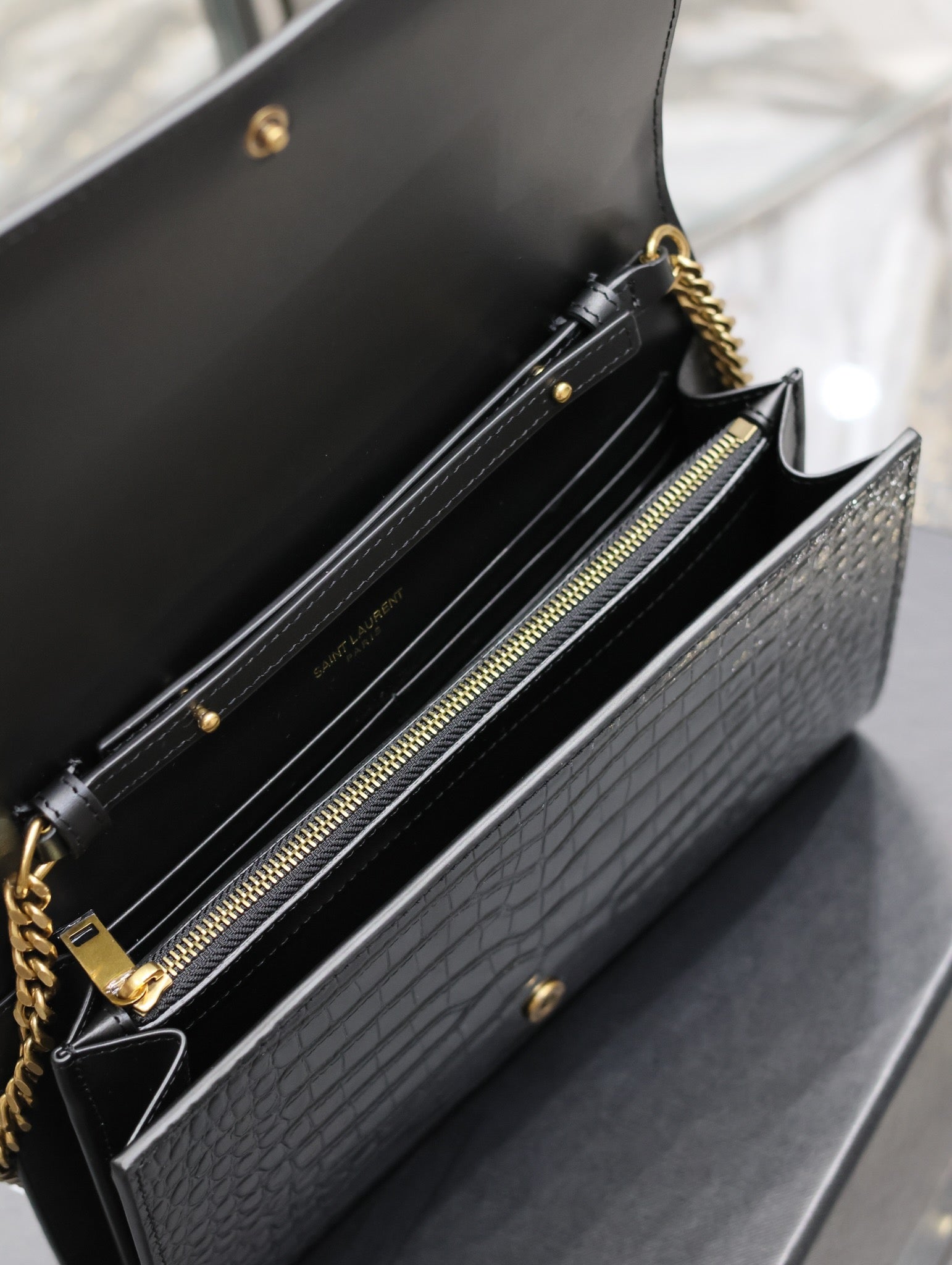 Kate Croc Embossed BLack Gold Hardware - 23x14x3cm