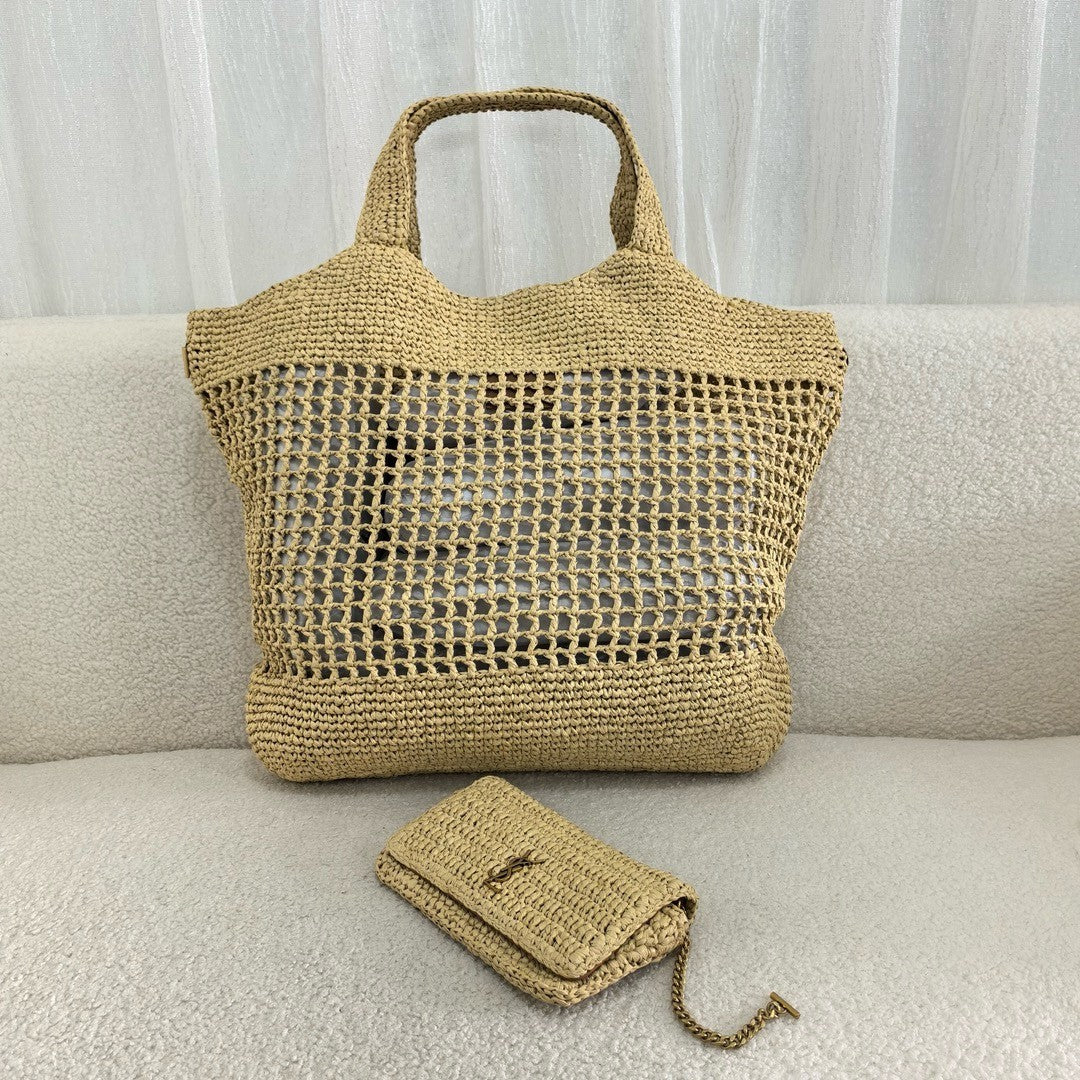 SAINT LAURENT Raffia Icare Tote Bag