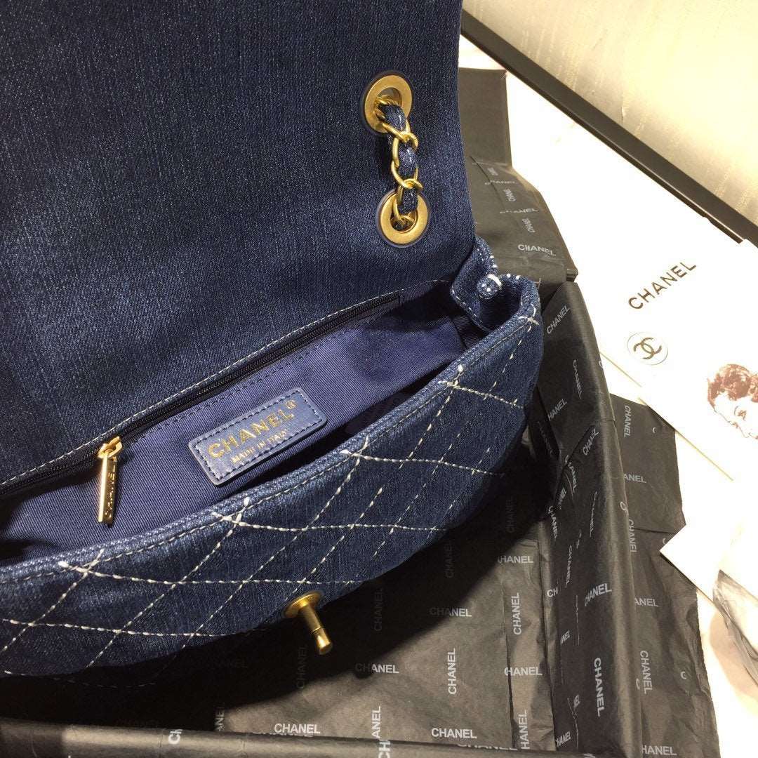 Denim Quilted Flap Bag