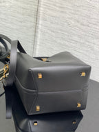 Le 37 Black Shiny Leather Handle Shoulder Bag with Charm and Adjustable Strap (20 x 25 x 16) cm