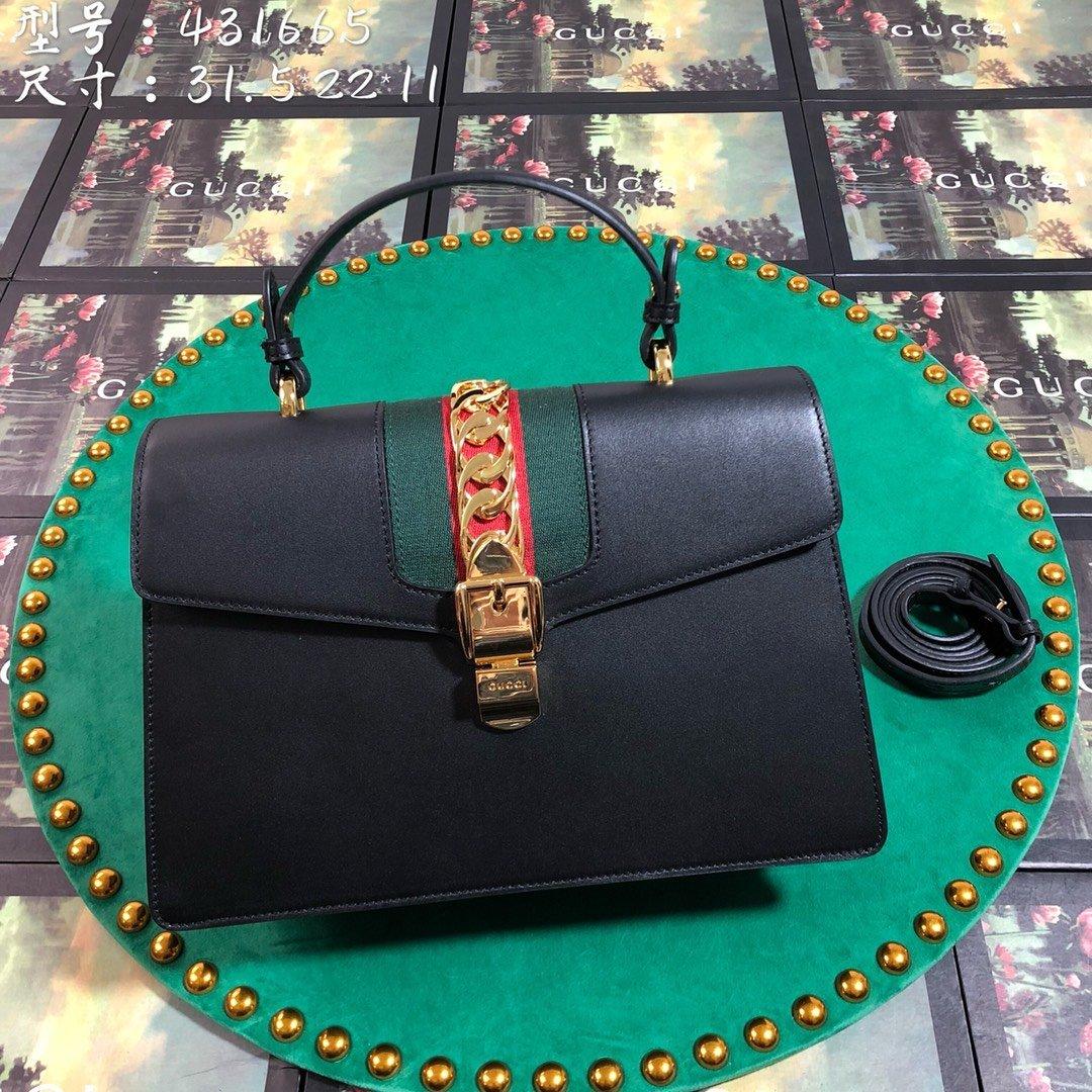 GG Sylvie Leather Medium Top Handle Bag