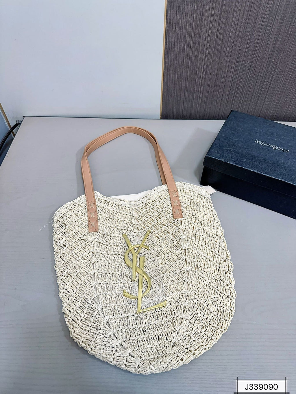 SAINT LAURENT Vacation Casual Raffia Woven Tote Bag 35x32cm