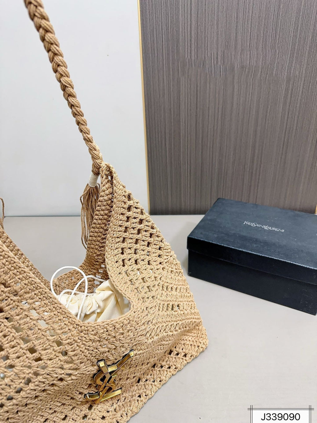 SAINT LAURENT Raffia Tote Bag Beach Casual 37x22cm