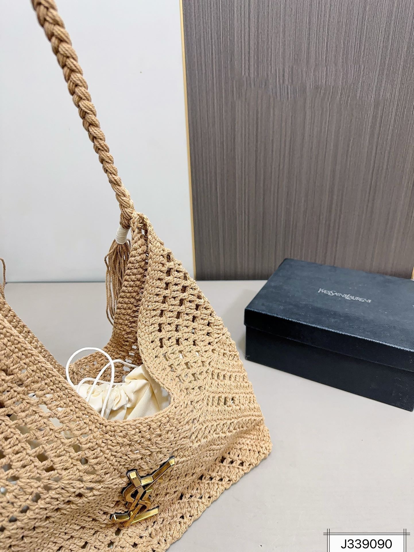 SAINT LAURENT Raffia Tote Bag Beach Casual 37x22cm
