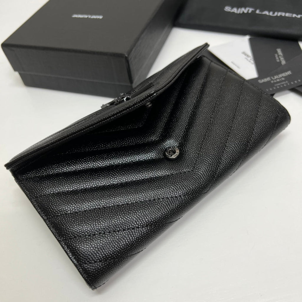 Long Wallet Black Leather Black Tone 10767 19cm