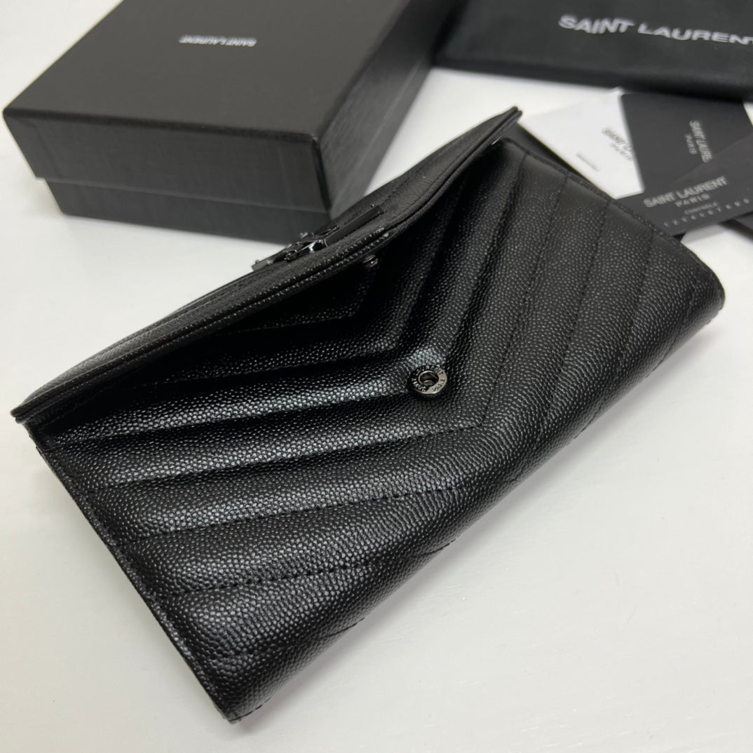 Long Wallet Black Leather Black Tone 10767 19cm