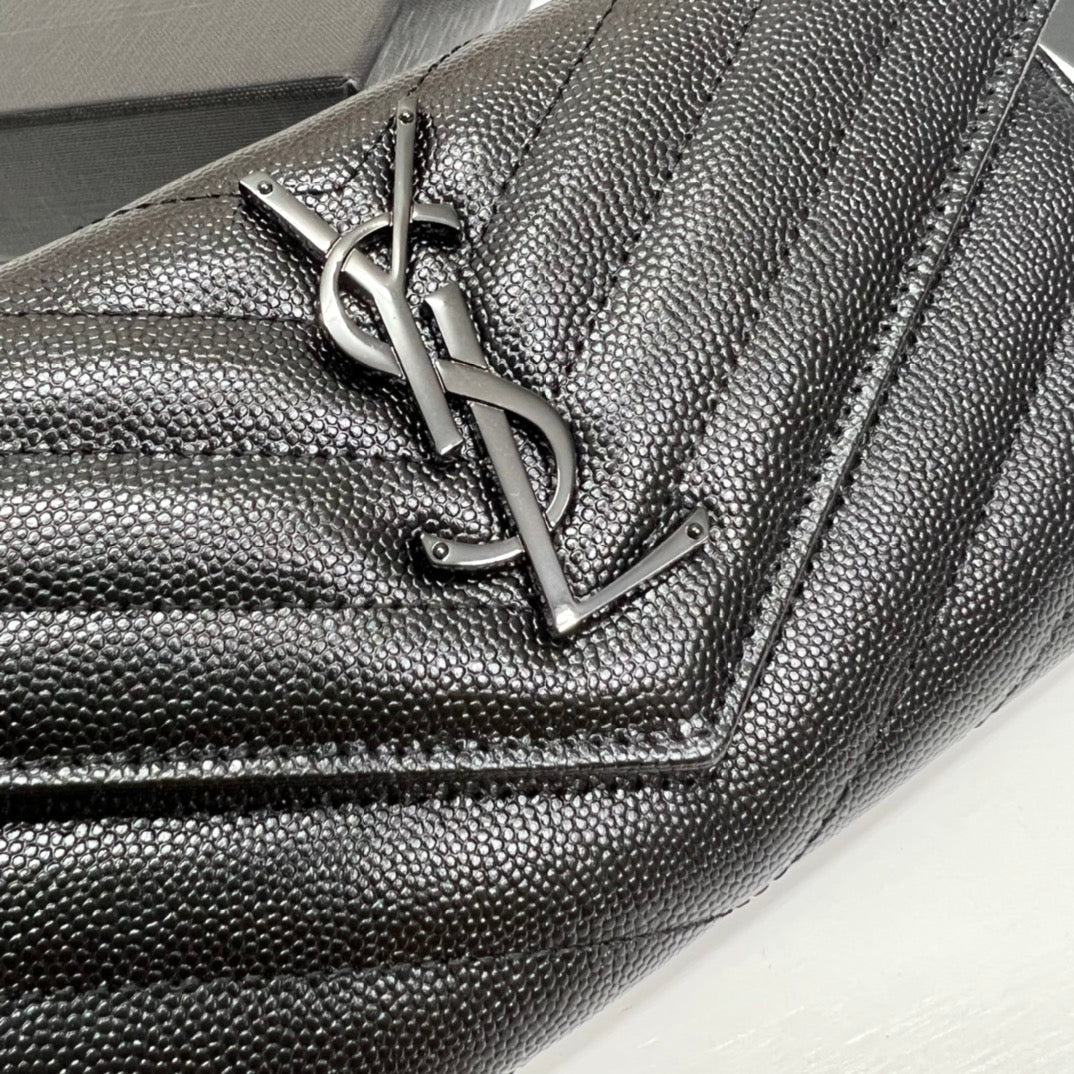 Long Wallet Black Leather Black Tone 10767 19cm