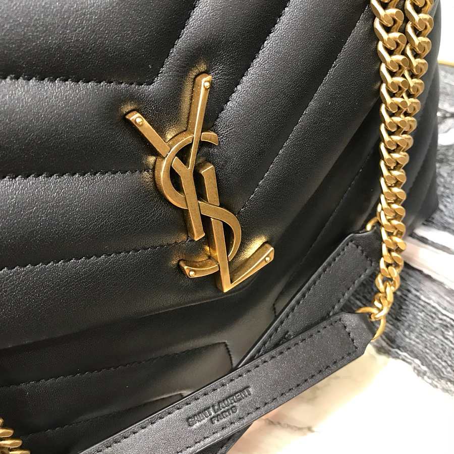 Medium 32 Loulou Bag Black in Gold 32x22x11cm