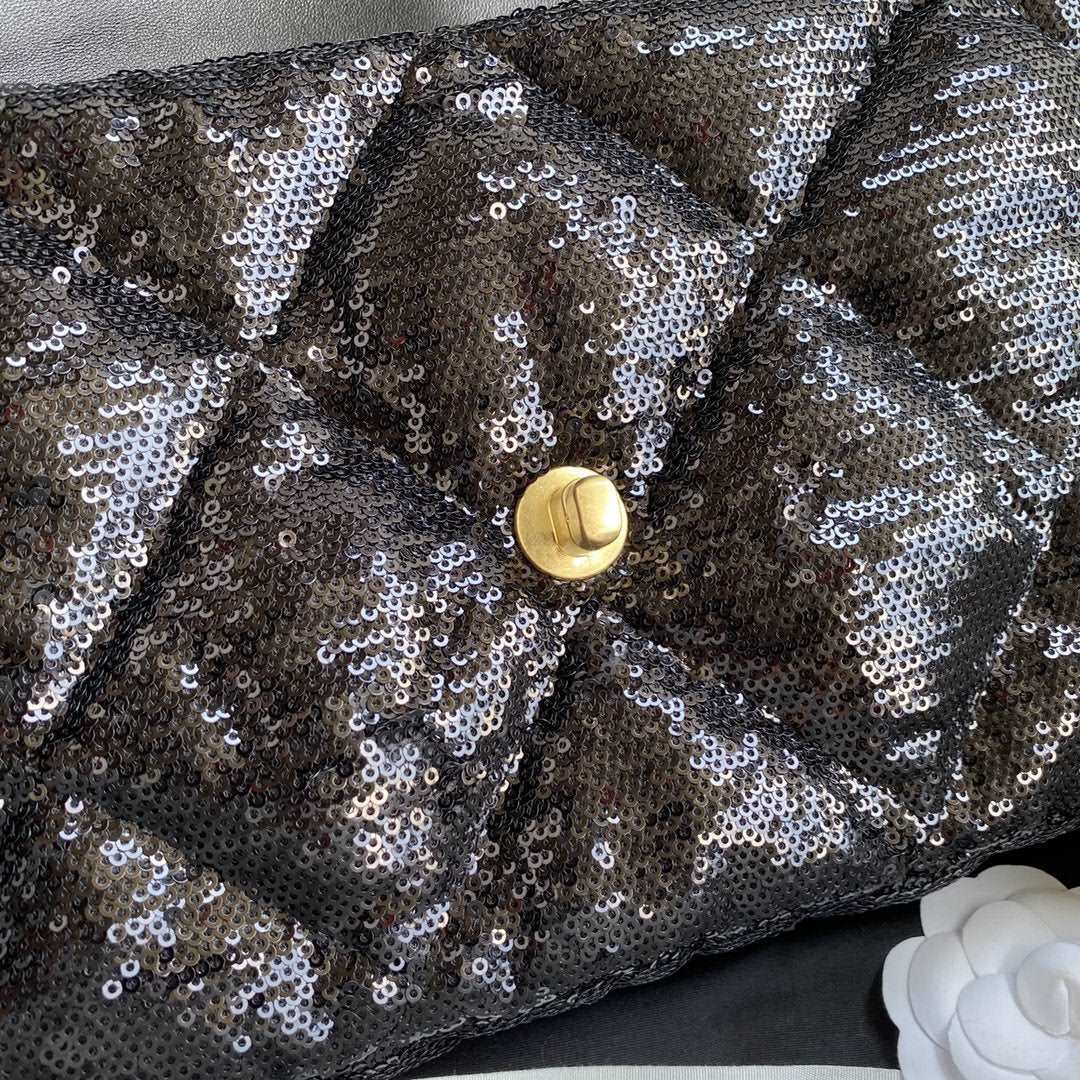 19 sequin Flap Bag black